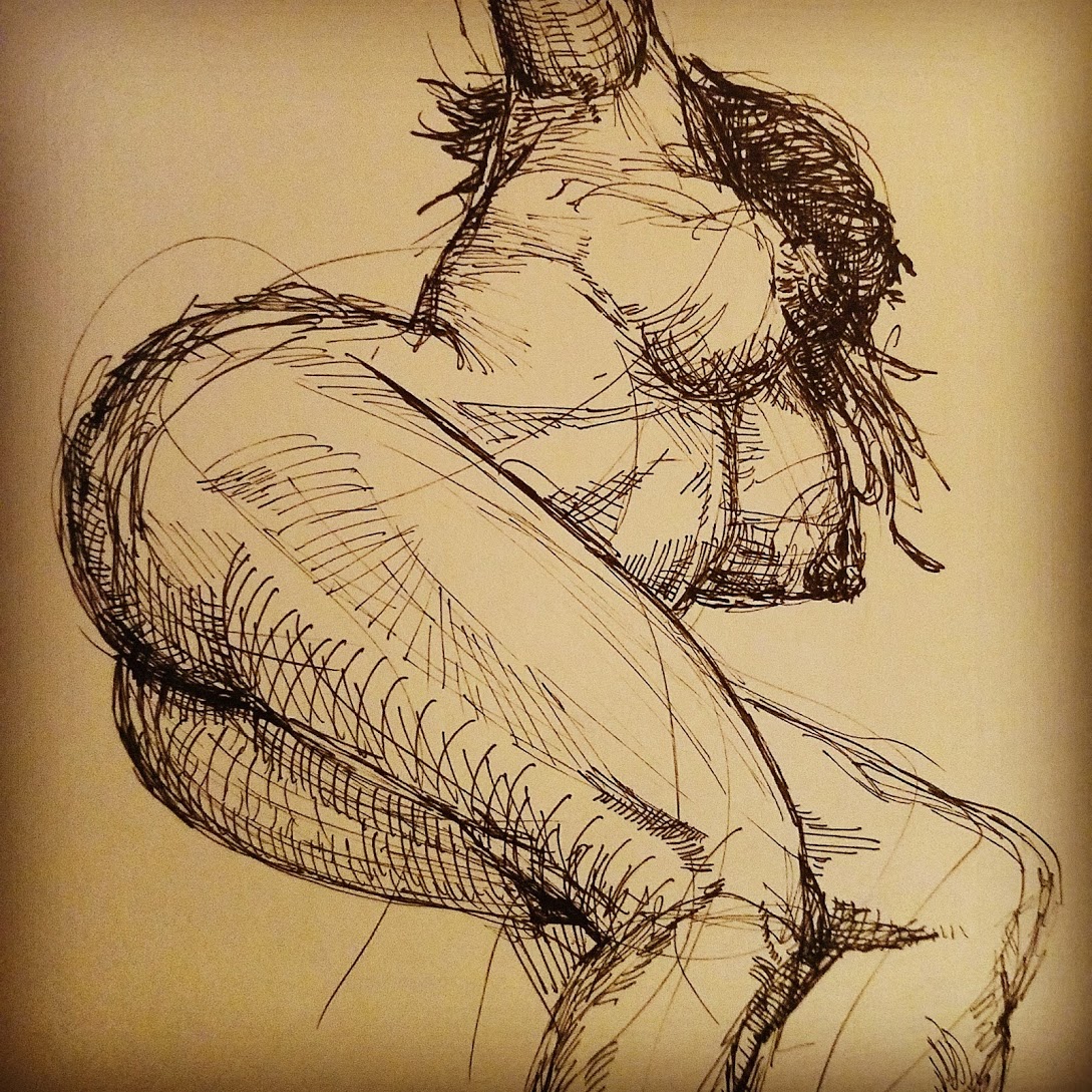 Woman figure drawing from below.